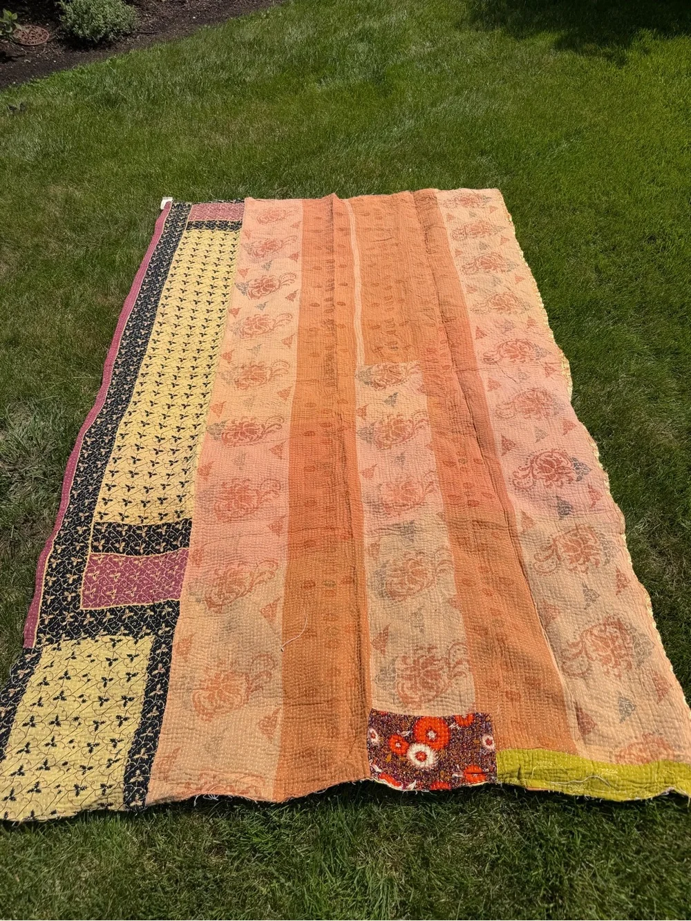 Vintage Hand-Stitched Kantha Quilt India Twin Bedspread Patchwork Floral
